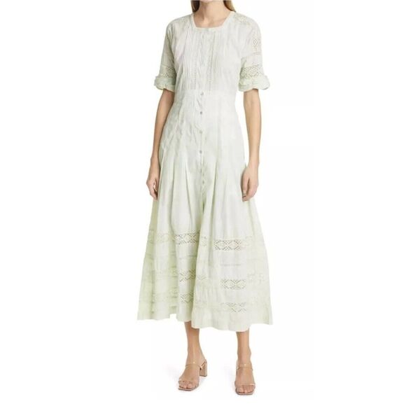 LOVESHACKFANCY Edie Lace Inset Midi Dress Yellow Tie Dye Medium - Picture 1 of 14